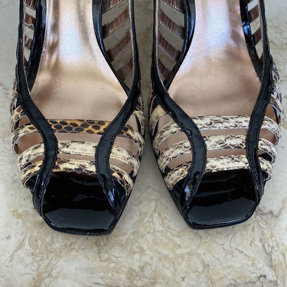 Arturo Chiang Peep Toe Snakeskin Embossed Leather Heels - Picture 7 of 13